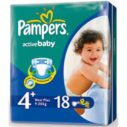 Подгузники 18 шт. Pampers актив беби макси плюс 9-20 кг р. 4+