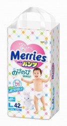Подгузники-трусики 42 шт. Merries 9-14 кг р. l