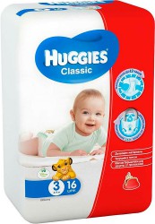 Подгузники 16 шт. Huggies классик миди 4-9 кг р. 3