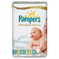 Подгузники 60 шт. Pampers премиум миди 4-9 кг р. 3