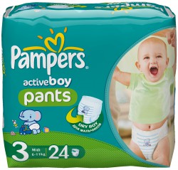 Подгузники-трусики для мальчиков 24 шт. Pampers актив бой миди 6-11 кг
