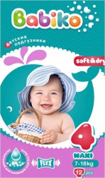 Подгузники 12 шт. Babiko макси 7-18 кг р. 4