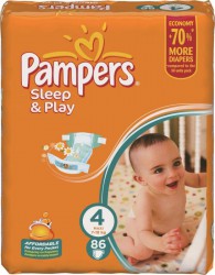 Подгузники 86 шт. Pampers слип энд плей макси ромашка 7-18 кг р. 4