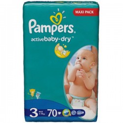 Подгузники 70 шт. Pampers актив беби миди 4-9 кг р. 3